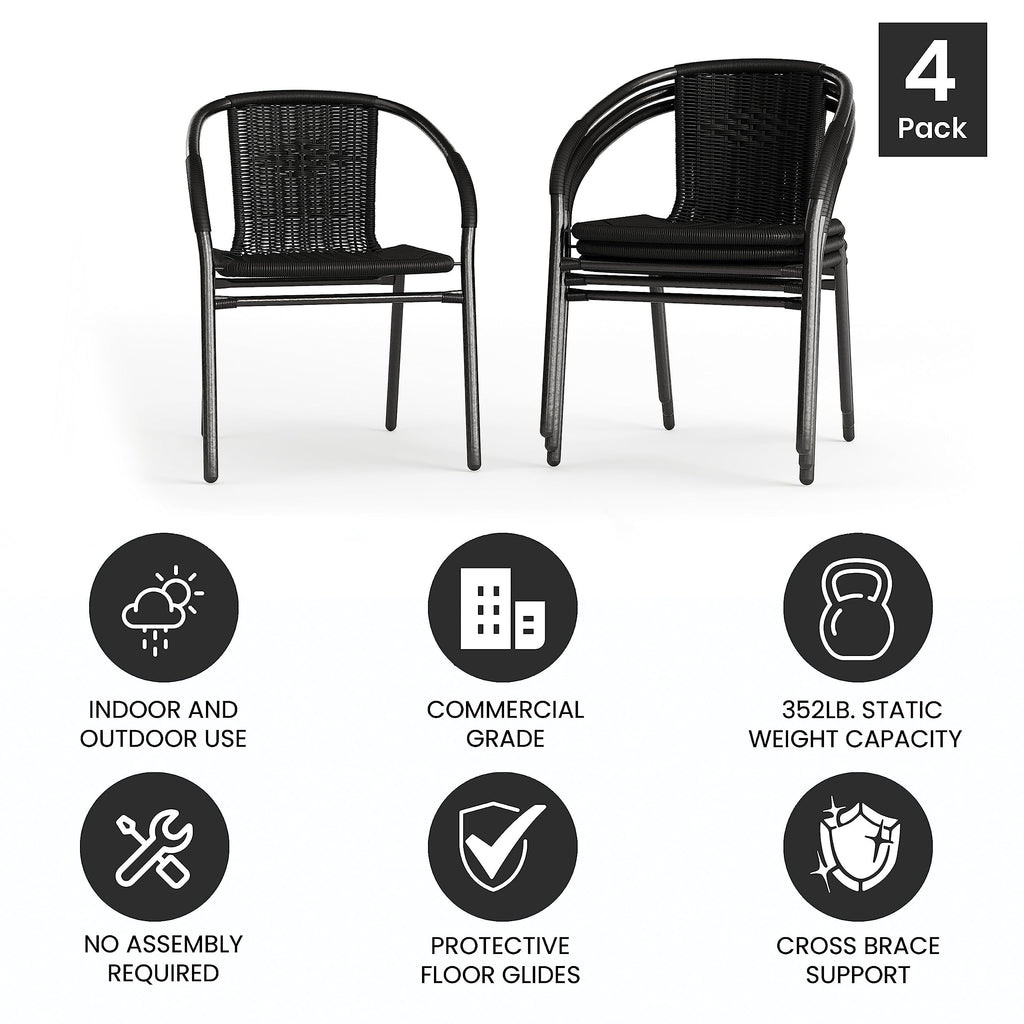 Black Rattan Stackable Dining Chairs Set of 4 O701