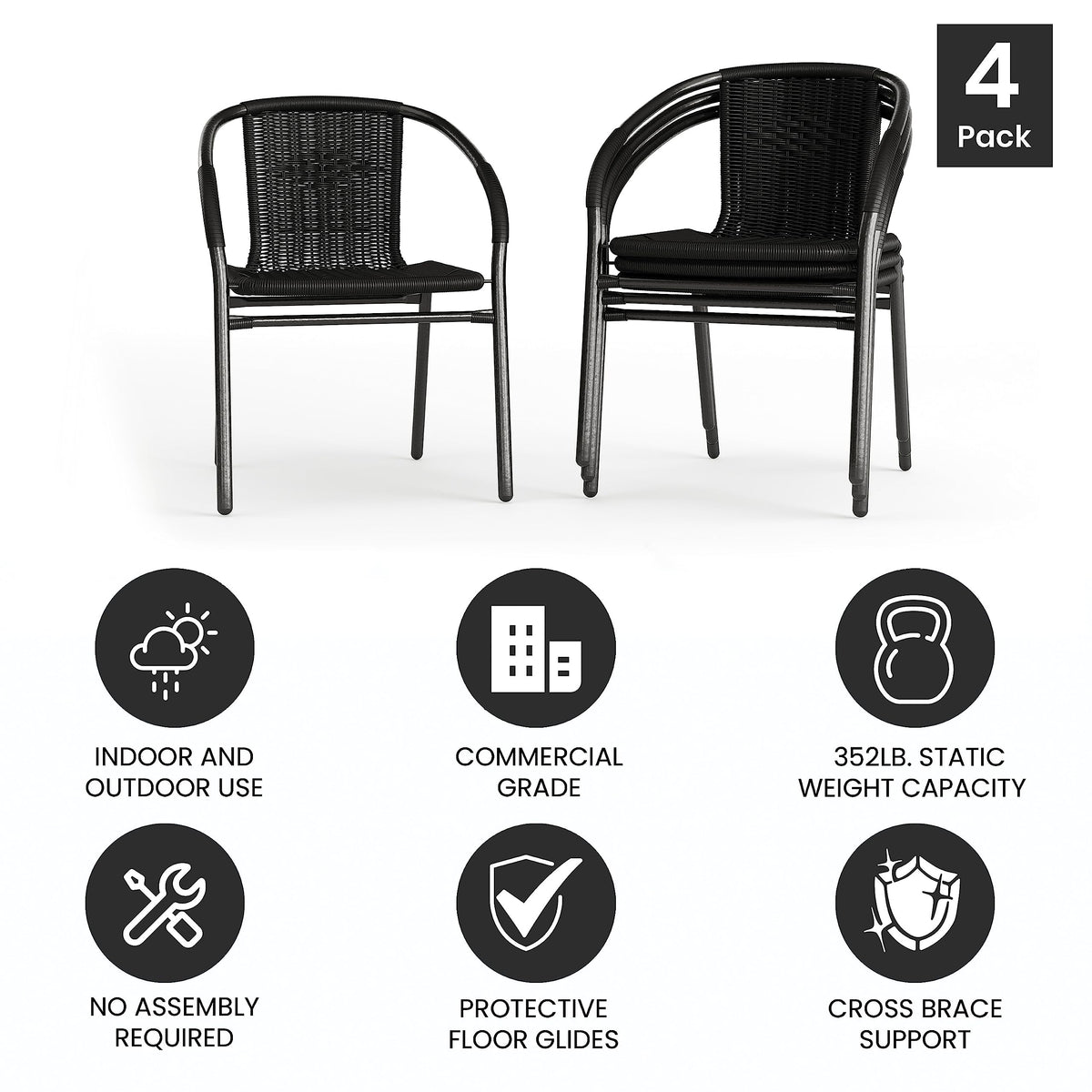 Black Rattan Stackable Dining Chairs Set of 4 O701