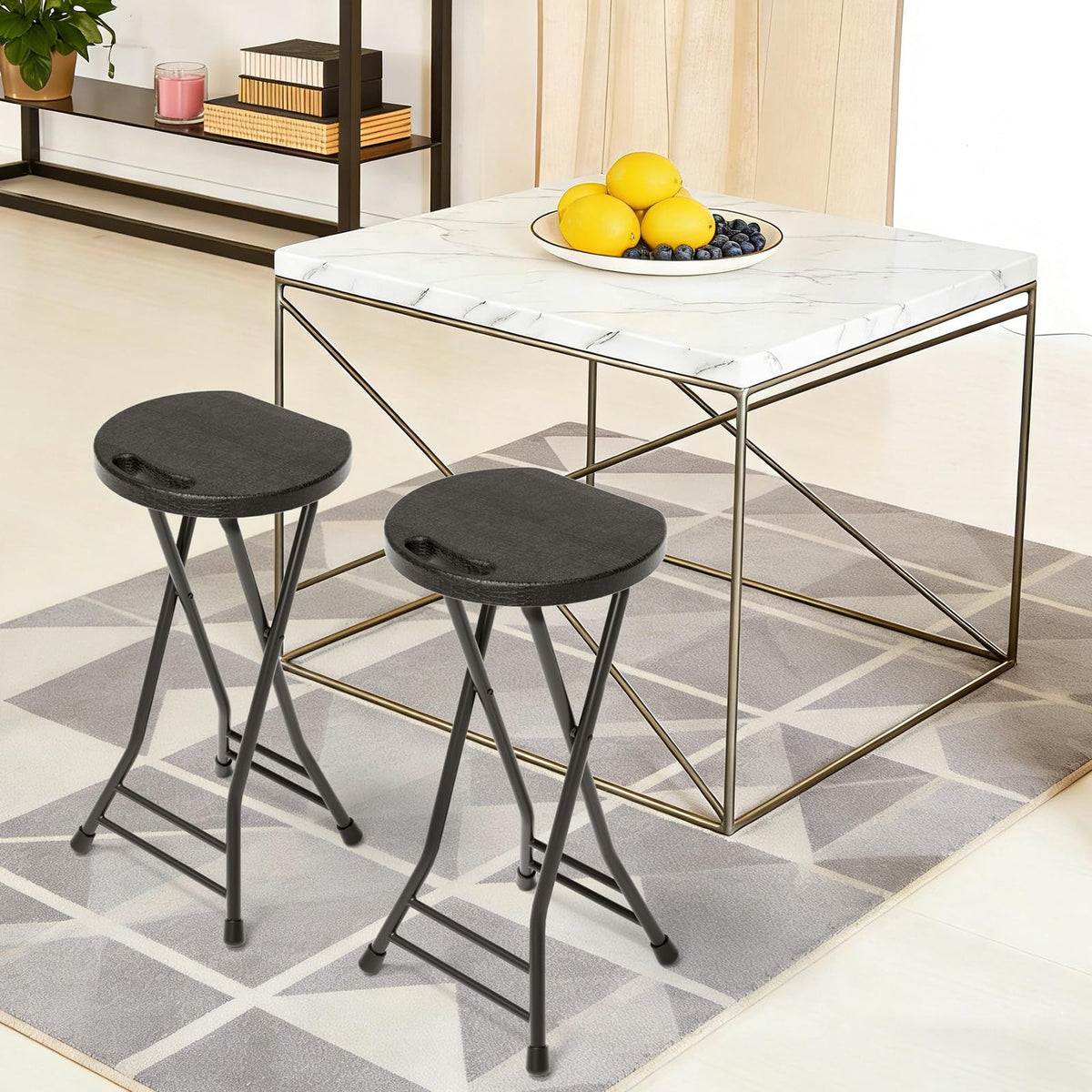 24 Inch Folding Stool 500LBS Capacity Portable Collapsible Stool Black G577862