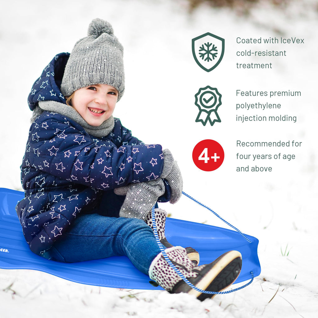 Plastic Toboggan Snow Sled with Pull Rope and Handles P64042