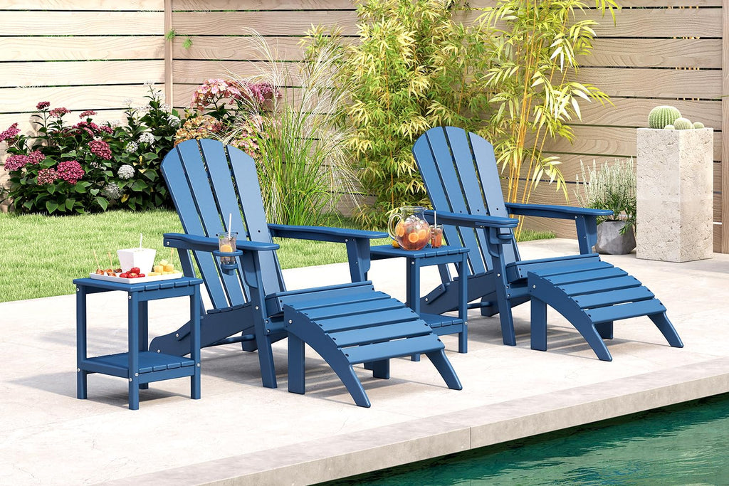 Folding Adirondack Chairs Set of 4 Blue HDPE Plastic V322