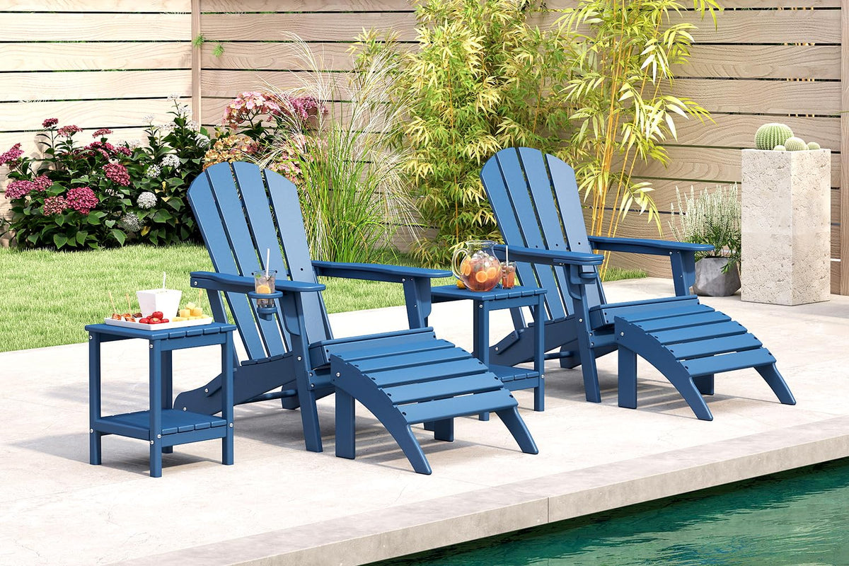 Folding Adirondack Chairs Set of 4 Blue HDPE Plastic V322