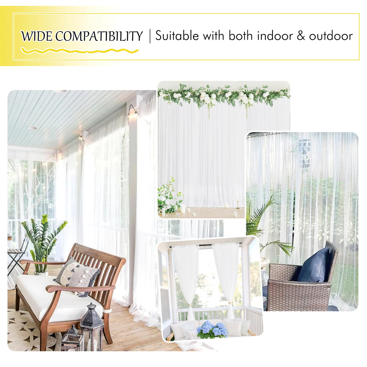 White 2 Panels Waterproof Mosquito Netting Curtains L4435