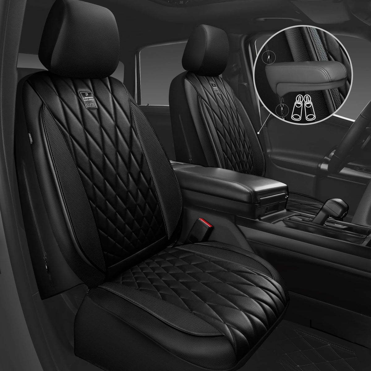5 Seats Faux Leather Seat Covers Full Set Pure Black A3655