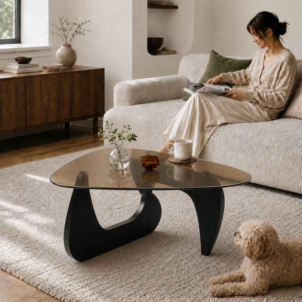 Glass Coffee Table with Black Wood Base N59715
