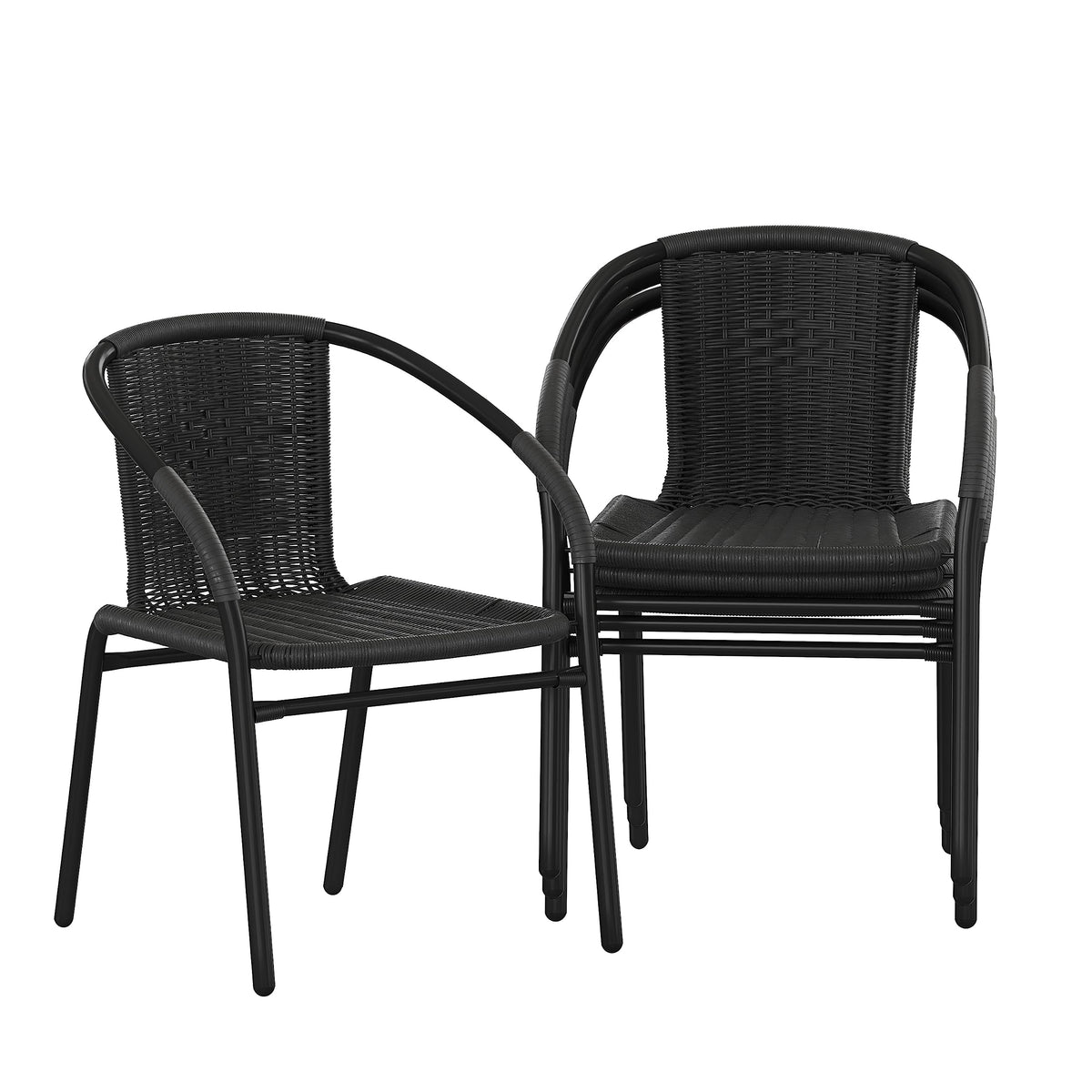 Black Rattan Stackable Dining Chairs Set of 4 O701