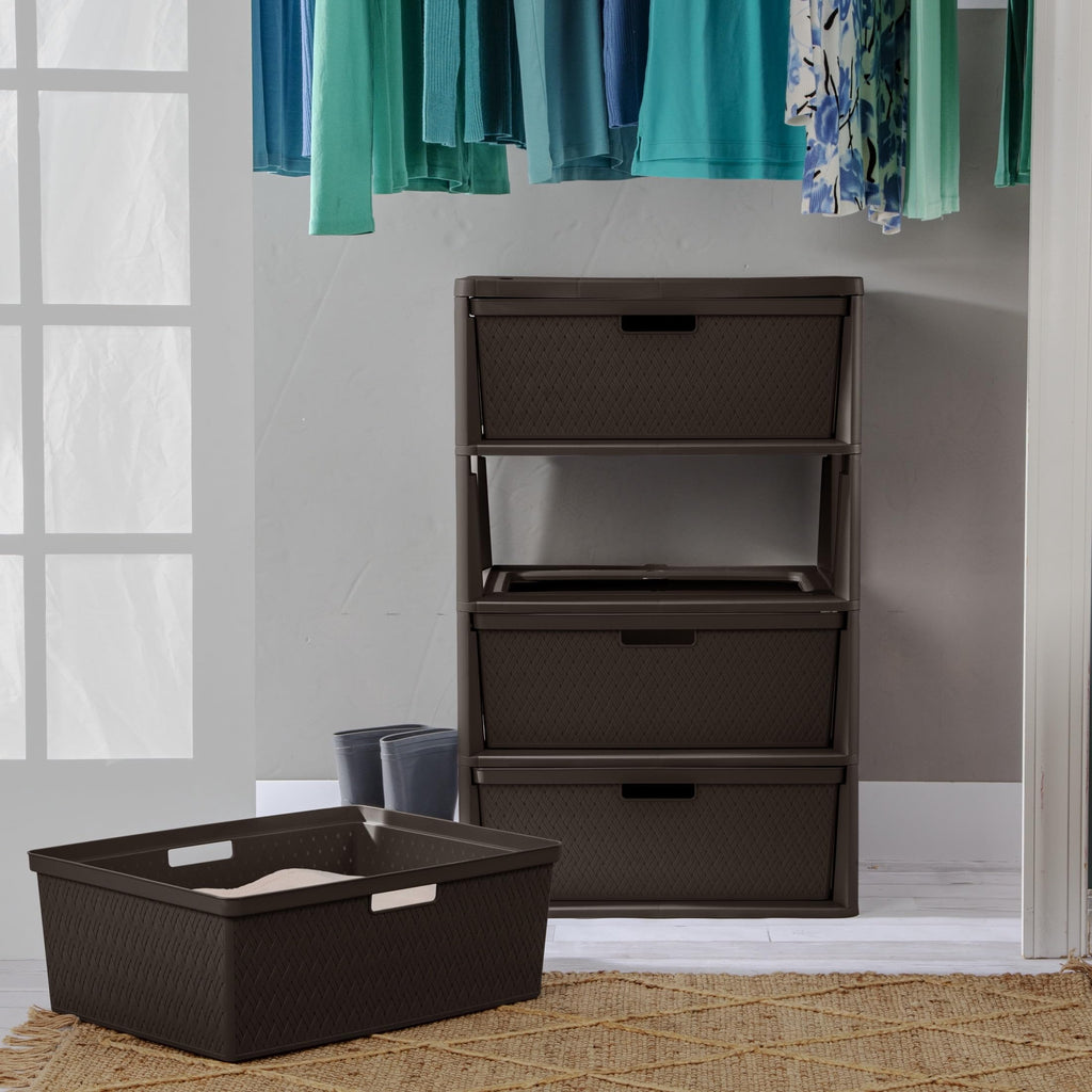 Brown 4 Drawer Plastic Storage Tower with Removable Bins K987