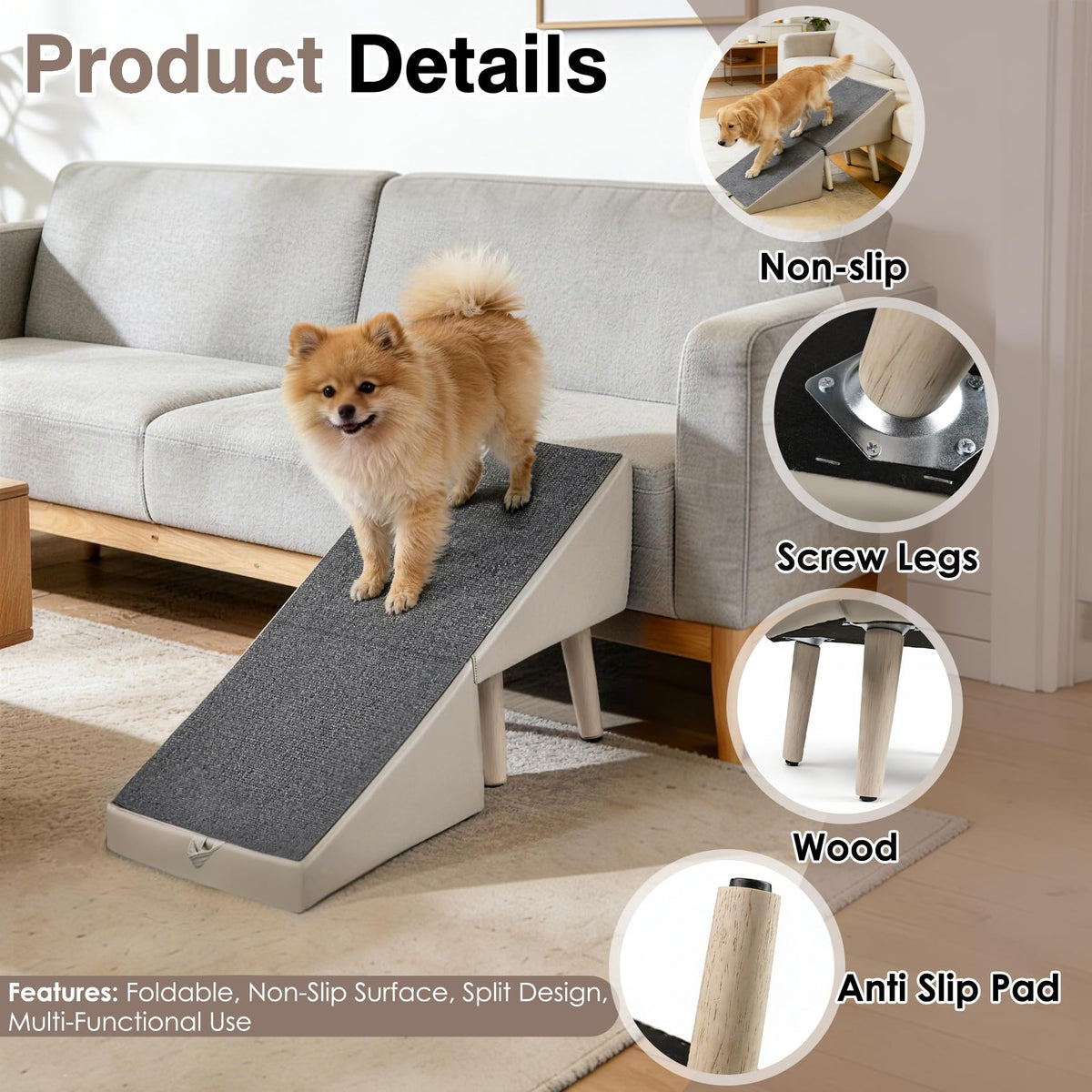 Foldable Non-Slip Wooden Dog Ramp Ottoman D10823
