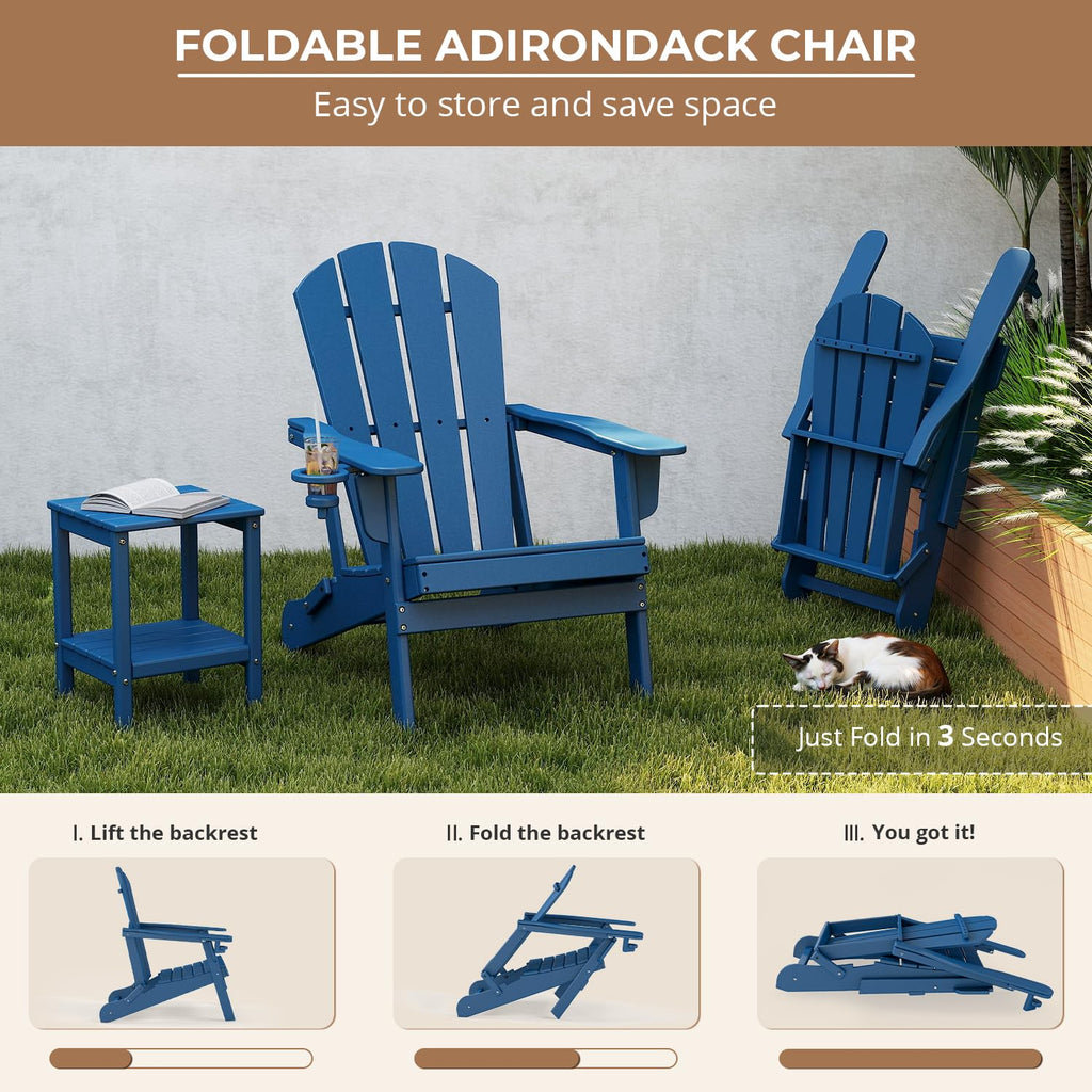 Folding Adirondack Chairs Set of 4 Blue HDPE Plastic V322