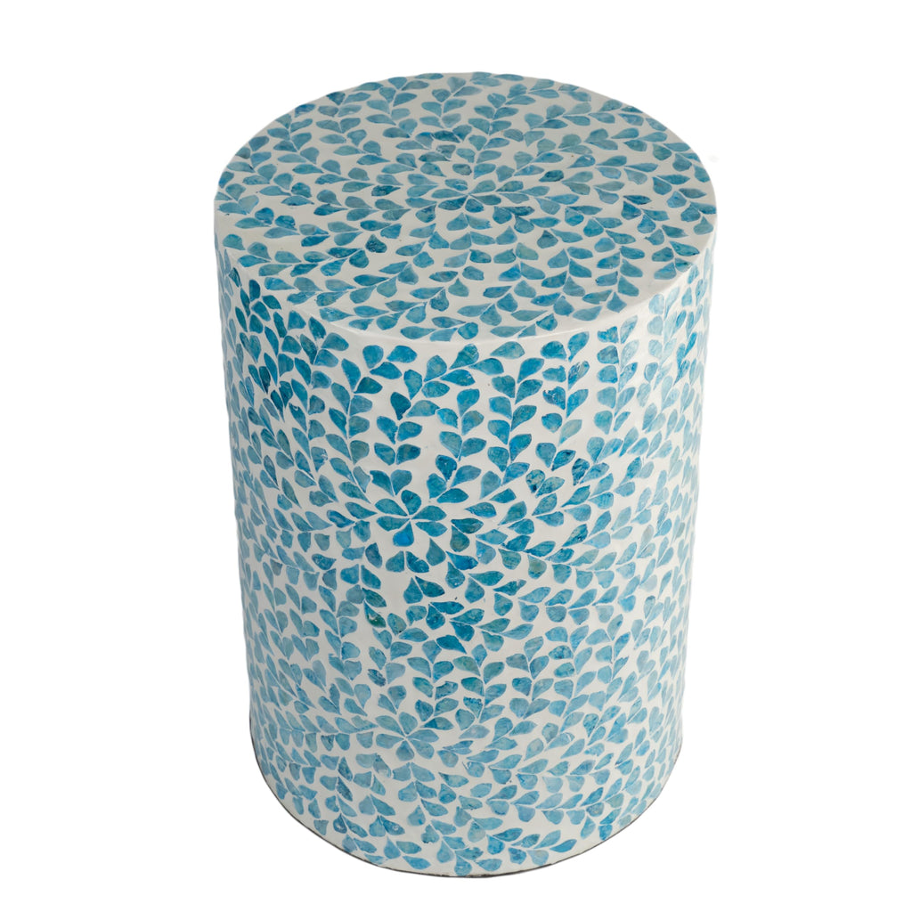 Mother of Pearl Inlaid Cylinder Drum End Table N869