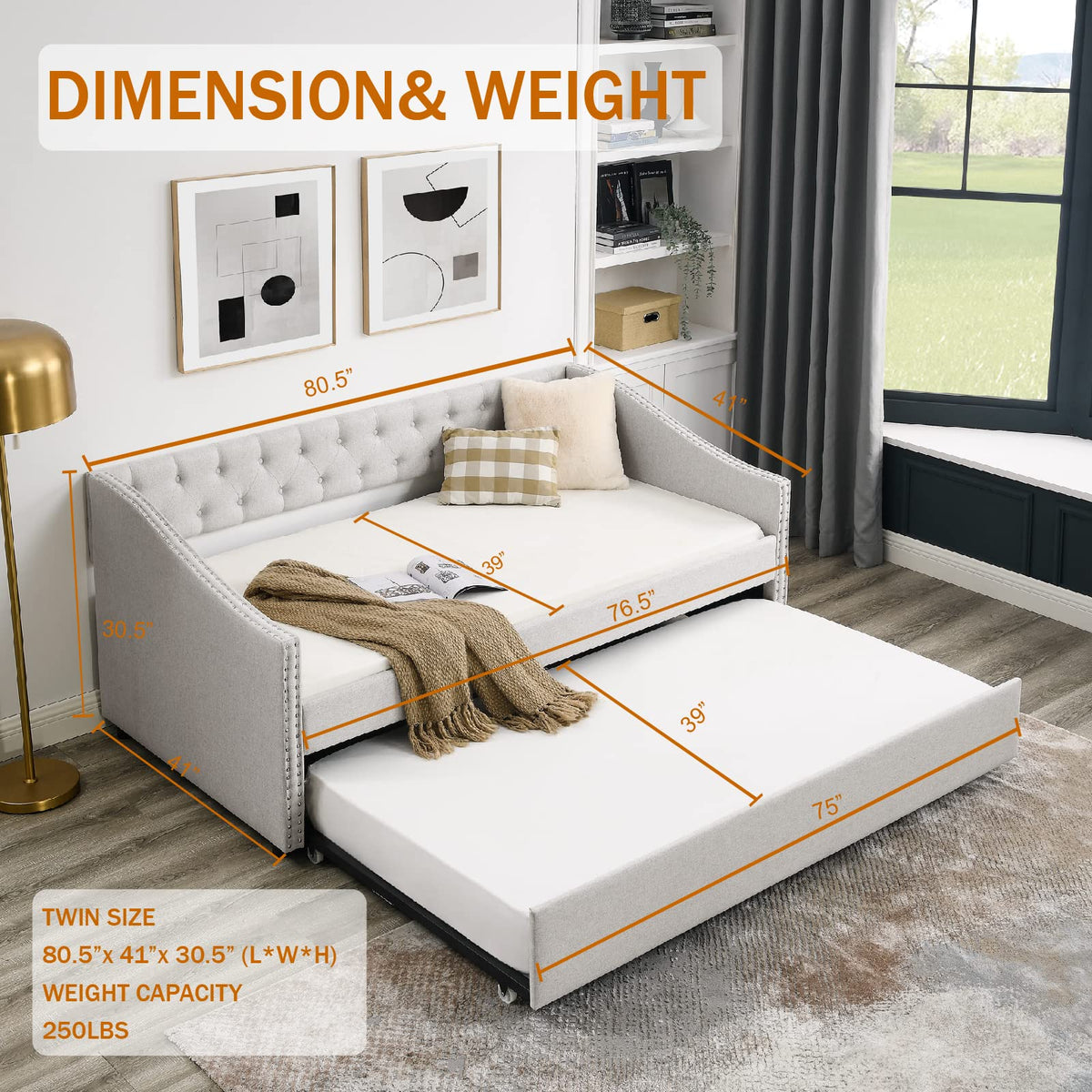 Upholstered Button Tufted Twin Size Daybed with Trundle Q843