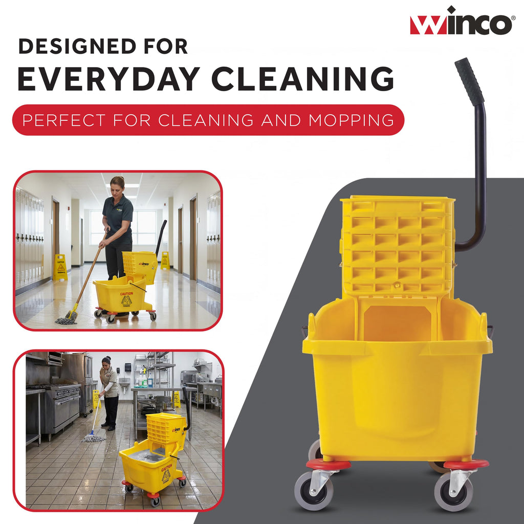 26 qt Yellow Plastic Mop Bucket on Wheels Q51427