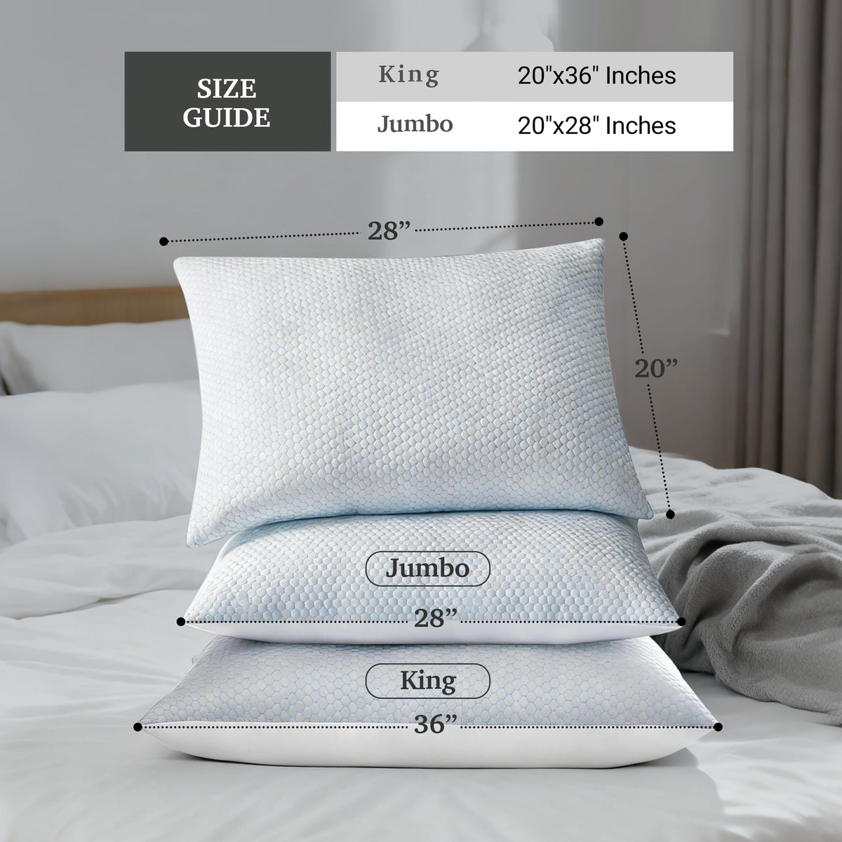 Cooling Soft Low-Profile Pillow King Size Set of 2 T3606