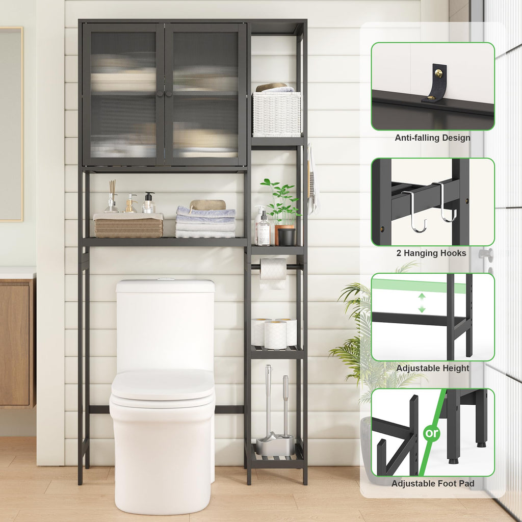 Black Over the Toilet Storage Cabinet with Adjustable Shelves X731562