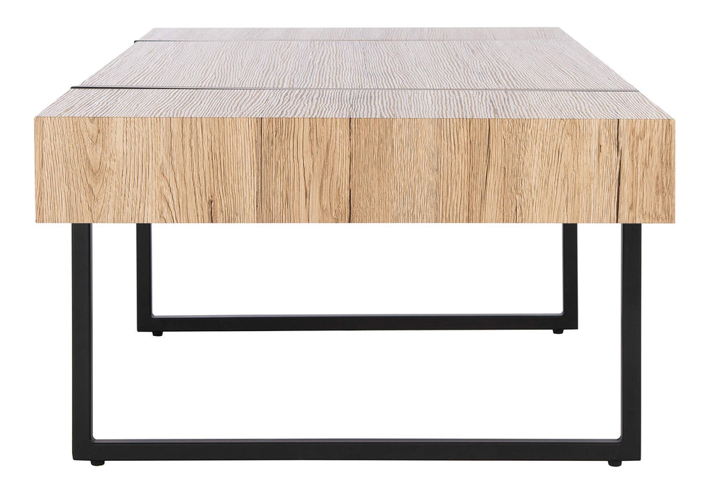 Rectangular Wood Top Black Metal Base Coffee Table P82001