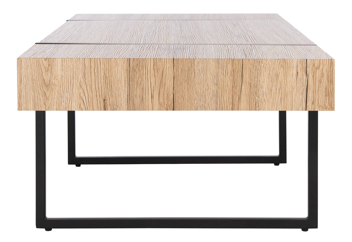 Rectangular Wood Top Black Metal Base Coffee Table P82001
