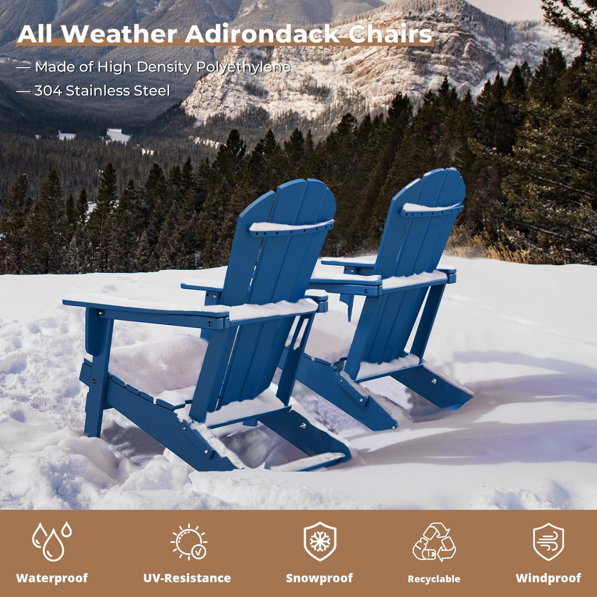 Folding Adirondack Chairs Set of 4 Blue HDPE Plastic V322