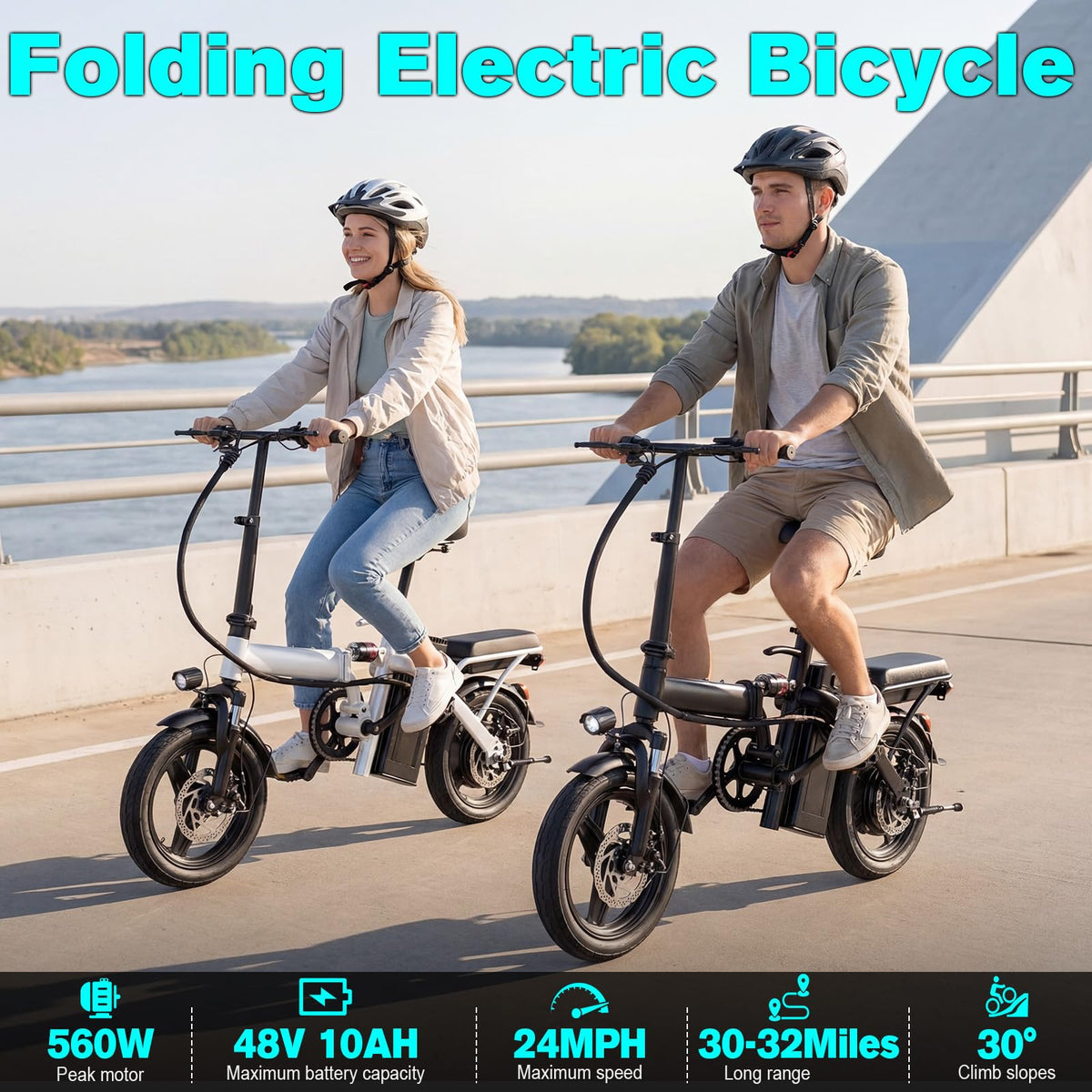 560W Motor 24MPH 32 Miles Range 48V 10Ah Battery 14" Foldable Electric Bike with Basket L630917