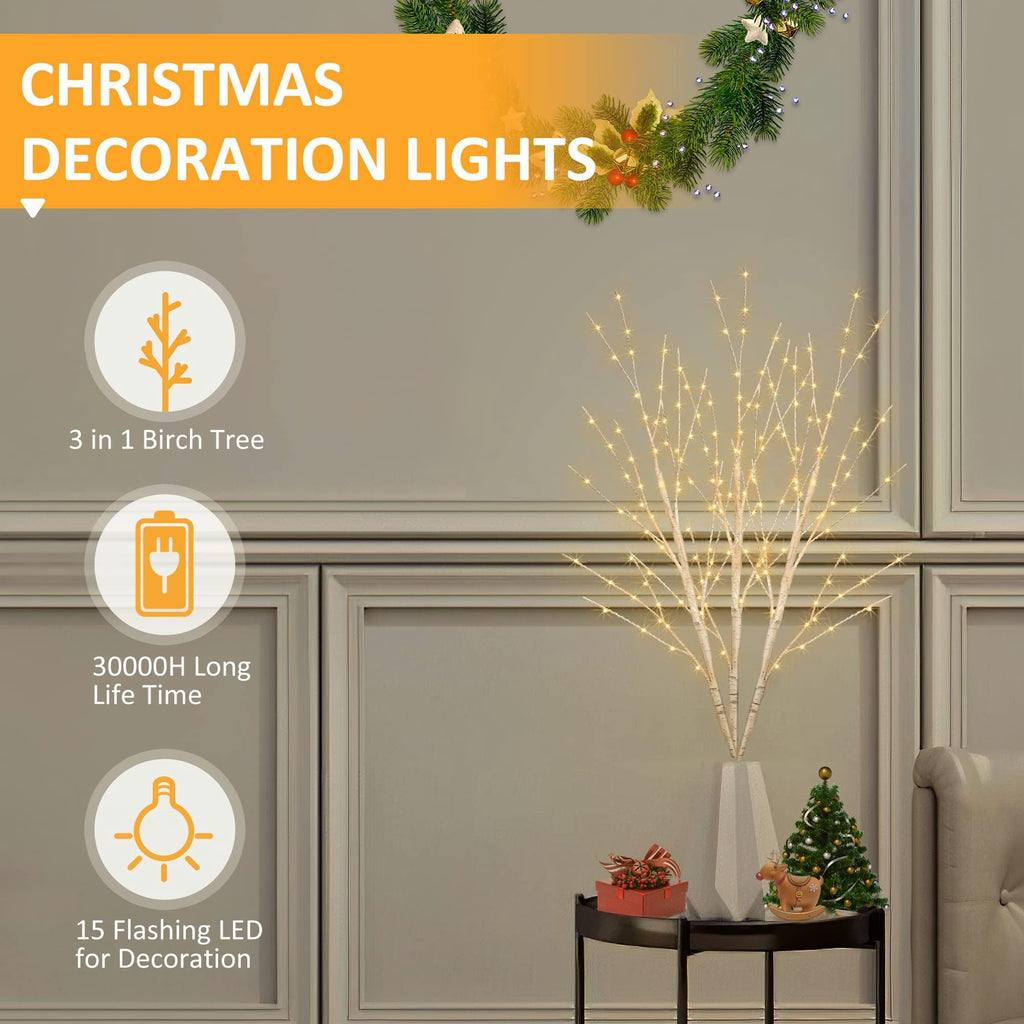 Lighted Birch White Tree Branches 33IN 180LED with Timer C626