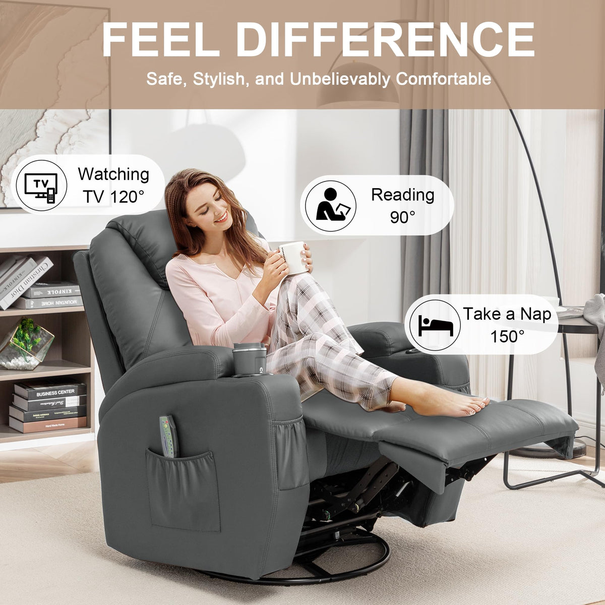 Massage Heat 360° Swivel Rocking Recliner Chair with Remote and Cup Holder I175