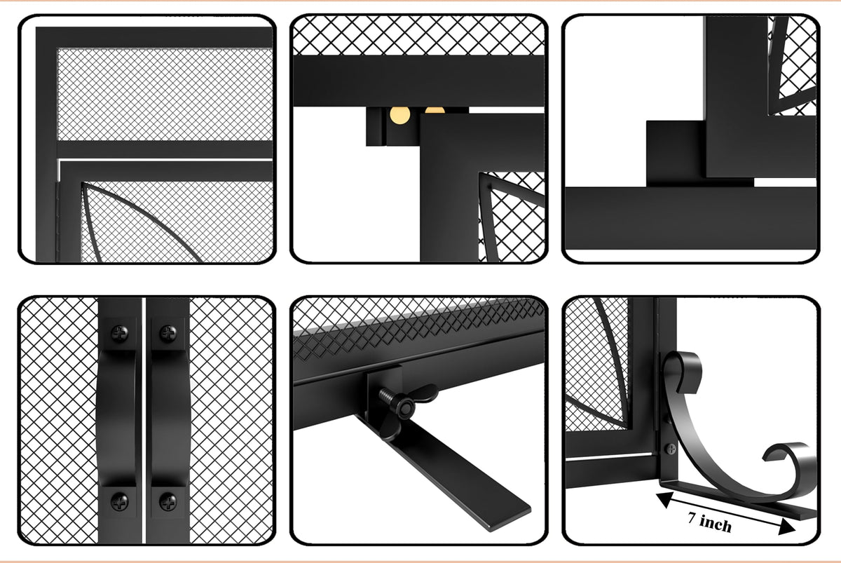 Black Metal Fireplace Screen Magnetic Doors P866191