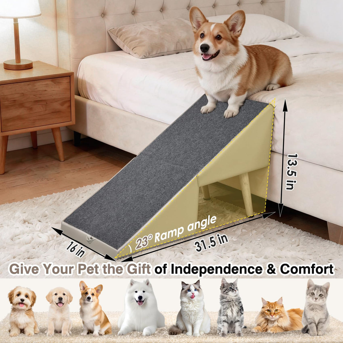 Foldable Non-Slip Wooden Dog Ramp Ottoman D10823