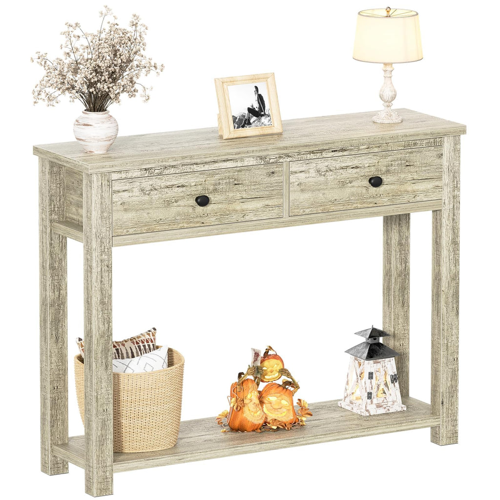 32 Inch Light Rustic Oak Console Table with 2 Drawers W4025