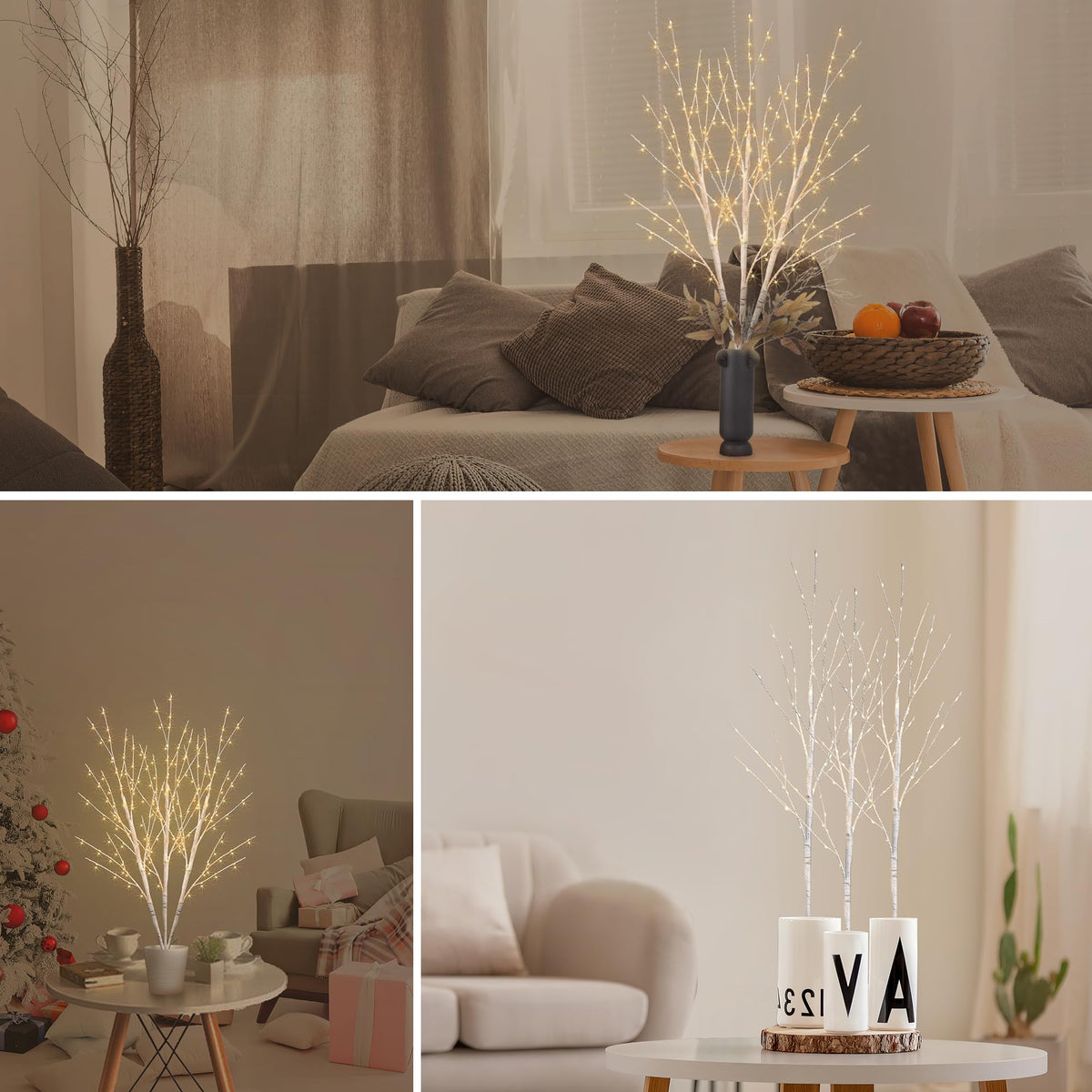 Lighted Birch White Tree Branches 33IN 180LED with Timer C626