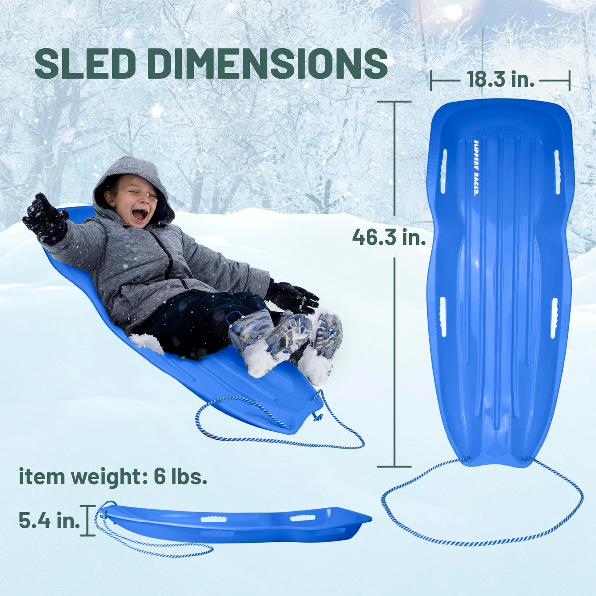 Plastic Toboggan Snow Sled with Pull Rope and Handles P64042