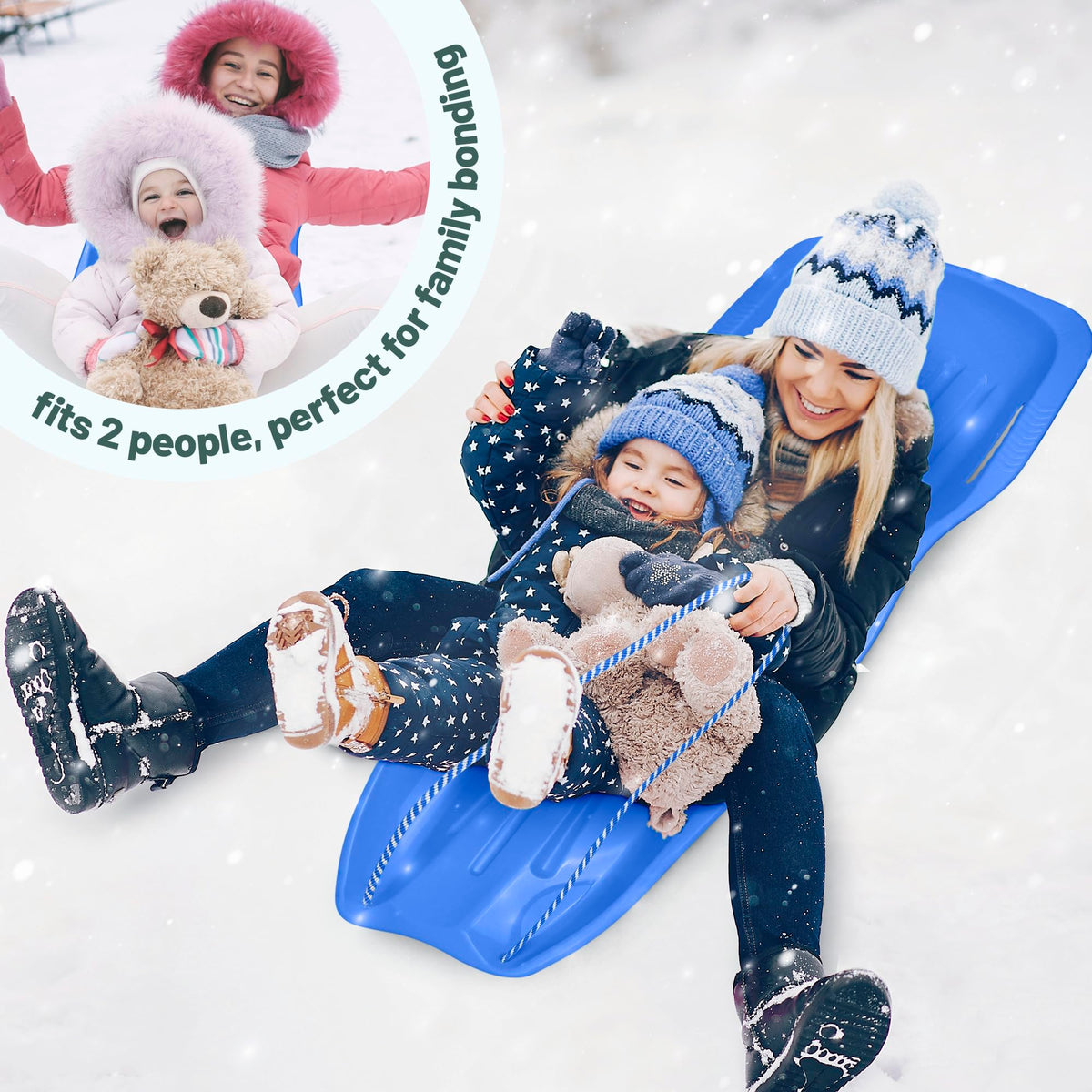 Plastic Toboggan Snow Sled with Pull Rope and Handles P64042