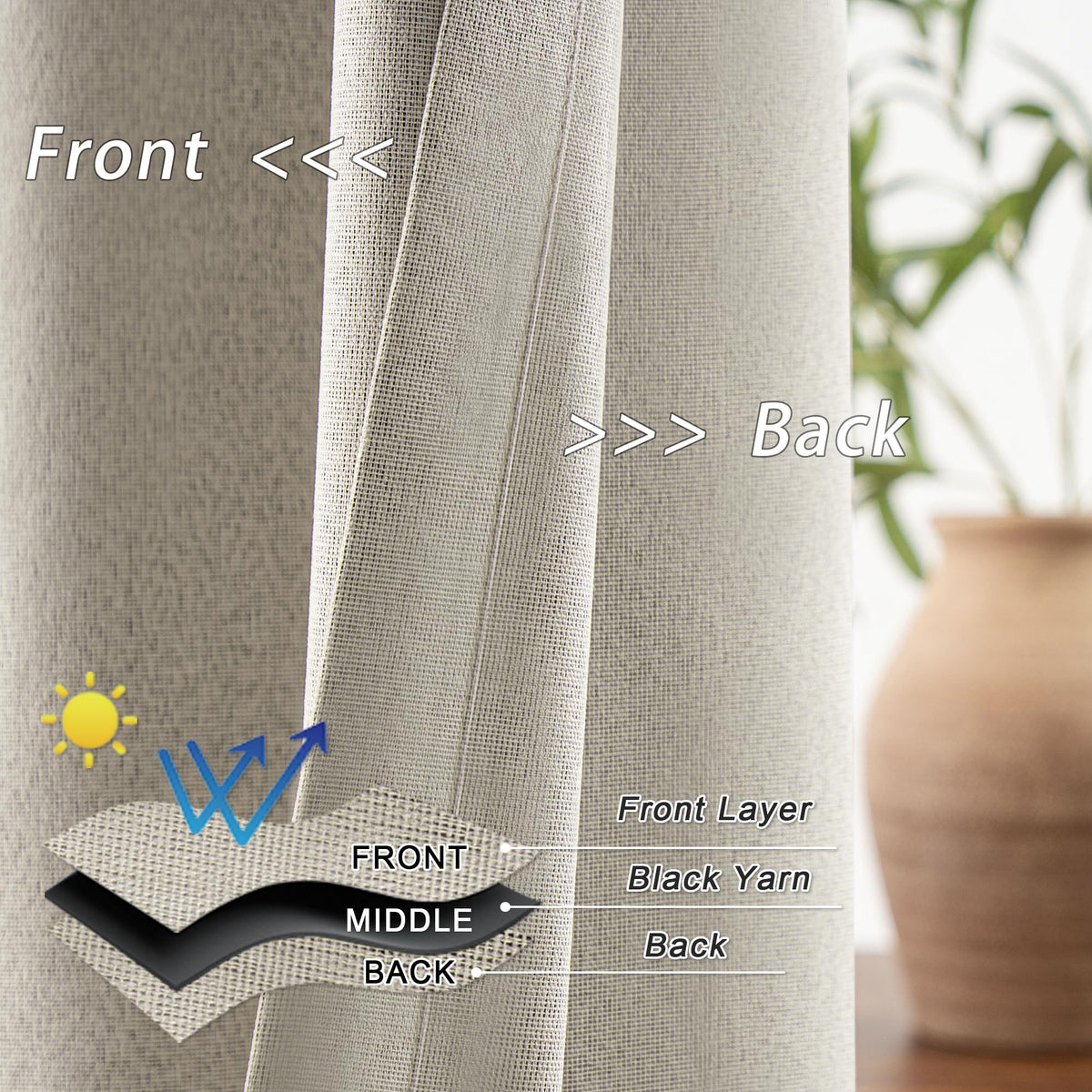 Blackout Linen Curtains 92 Inch 2 Panels L1471
