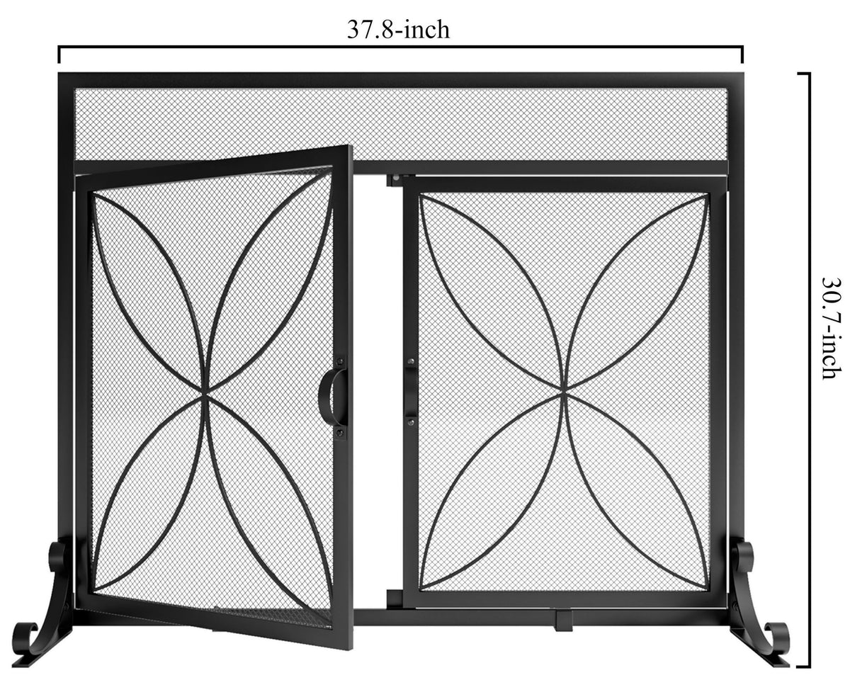 Black Metal Fireplace Screen Magnetic Doors P866191