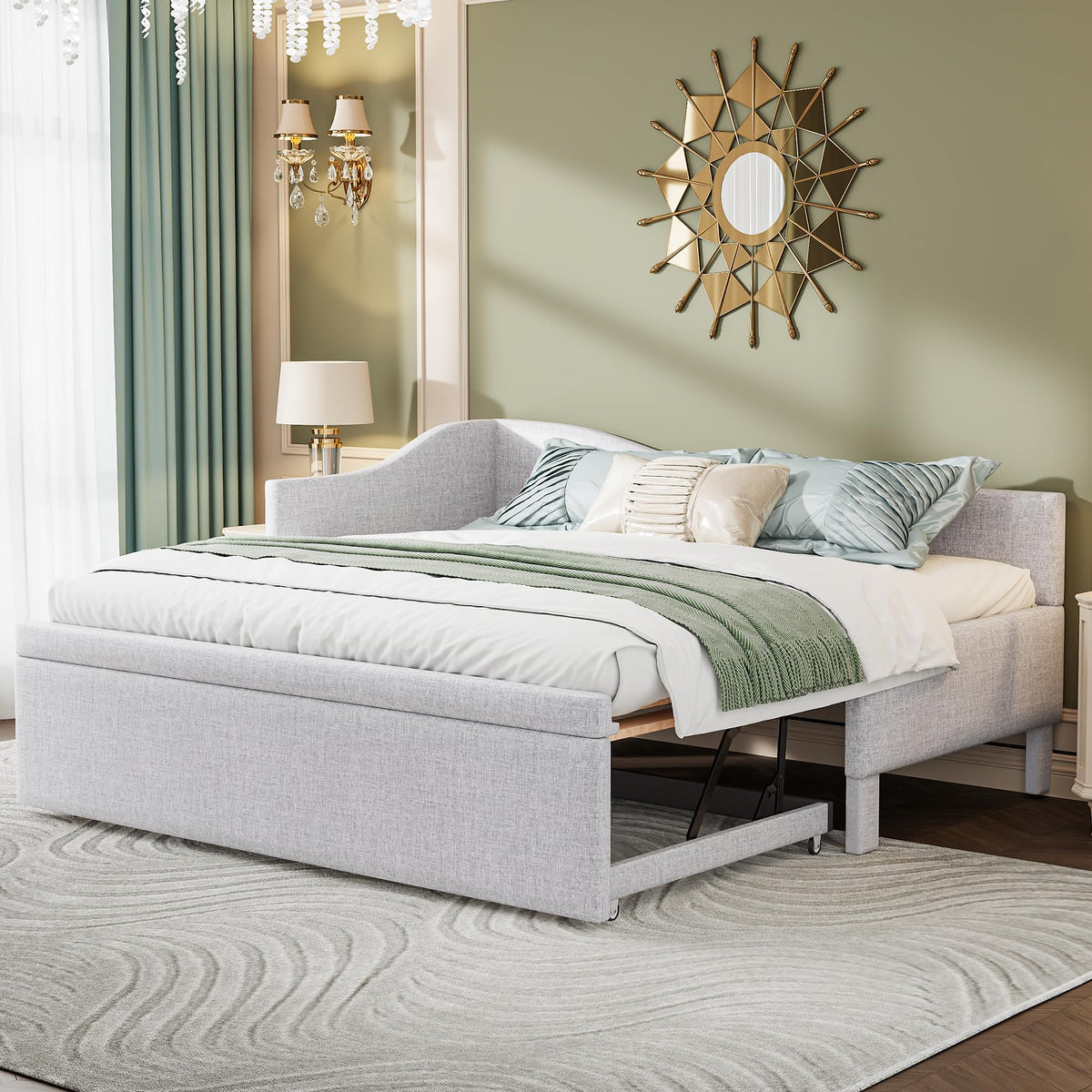 Twin Size Upholstered Linen Daybed with Pop up Trundle U70671