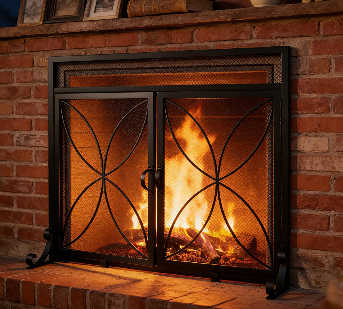 Black Metal Fireplace Screen Magnetic Doors P866191