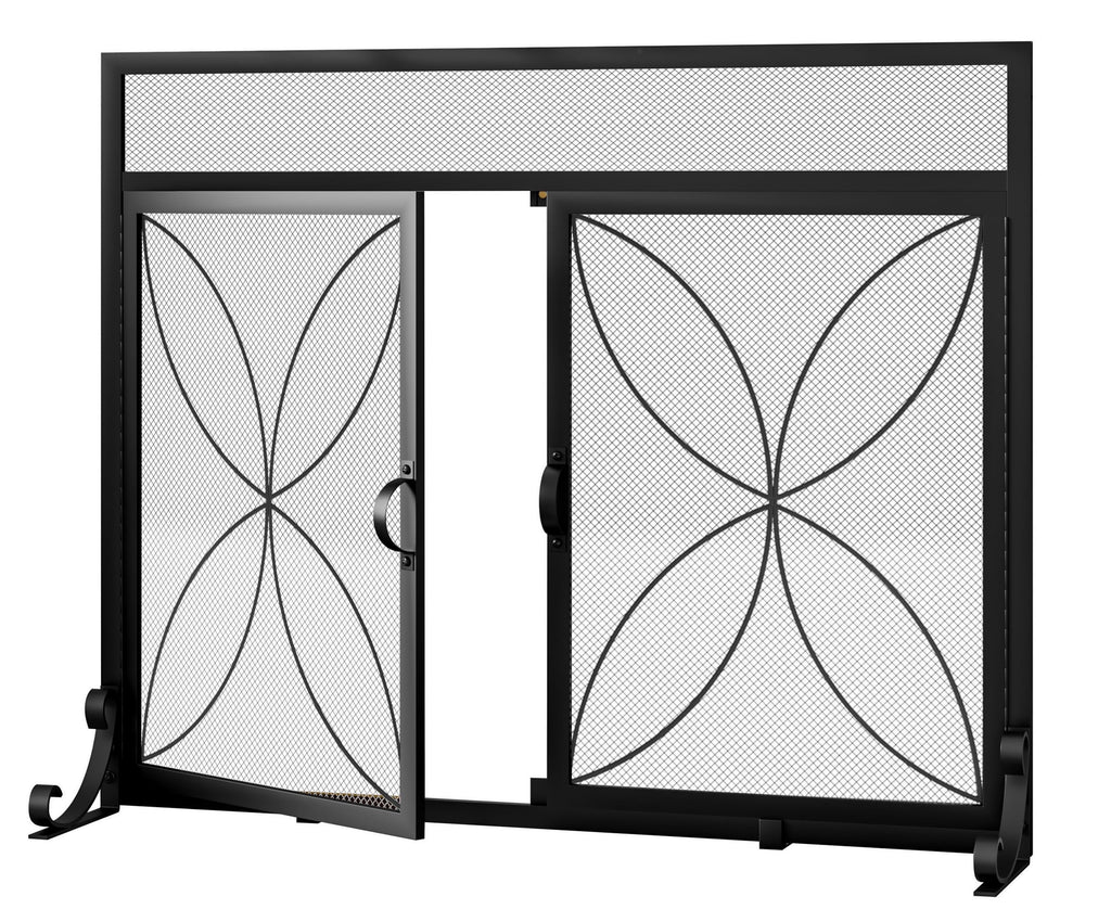 Black Metal Fireplace Screen Magnetic Doors P866191