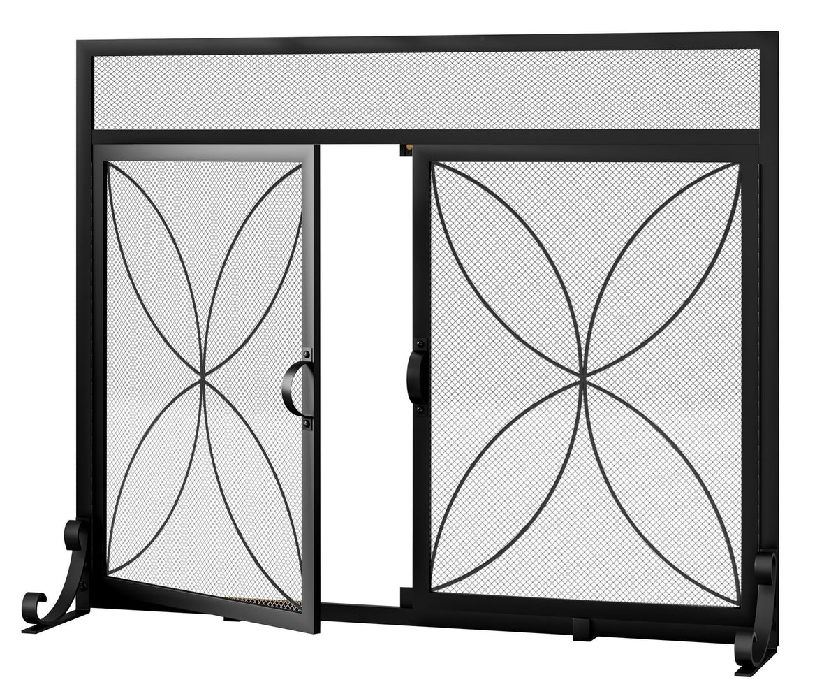 Black Metal Fireplace Screen Magnetic Doors P866191