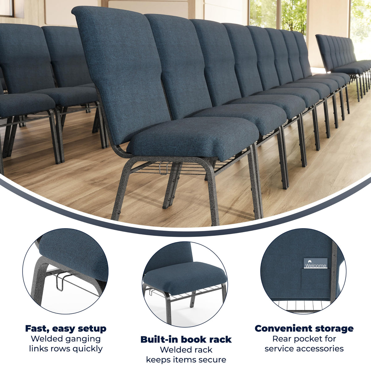 Navy 21 in Wide Church Chair E43625