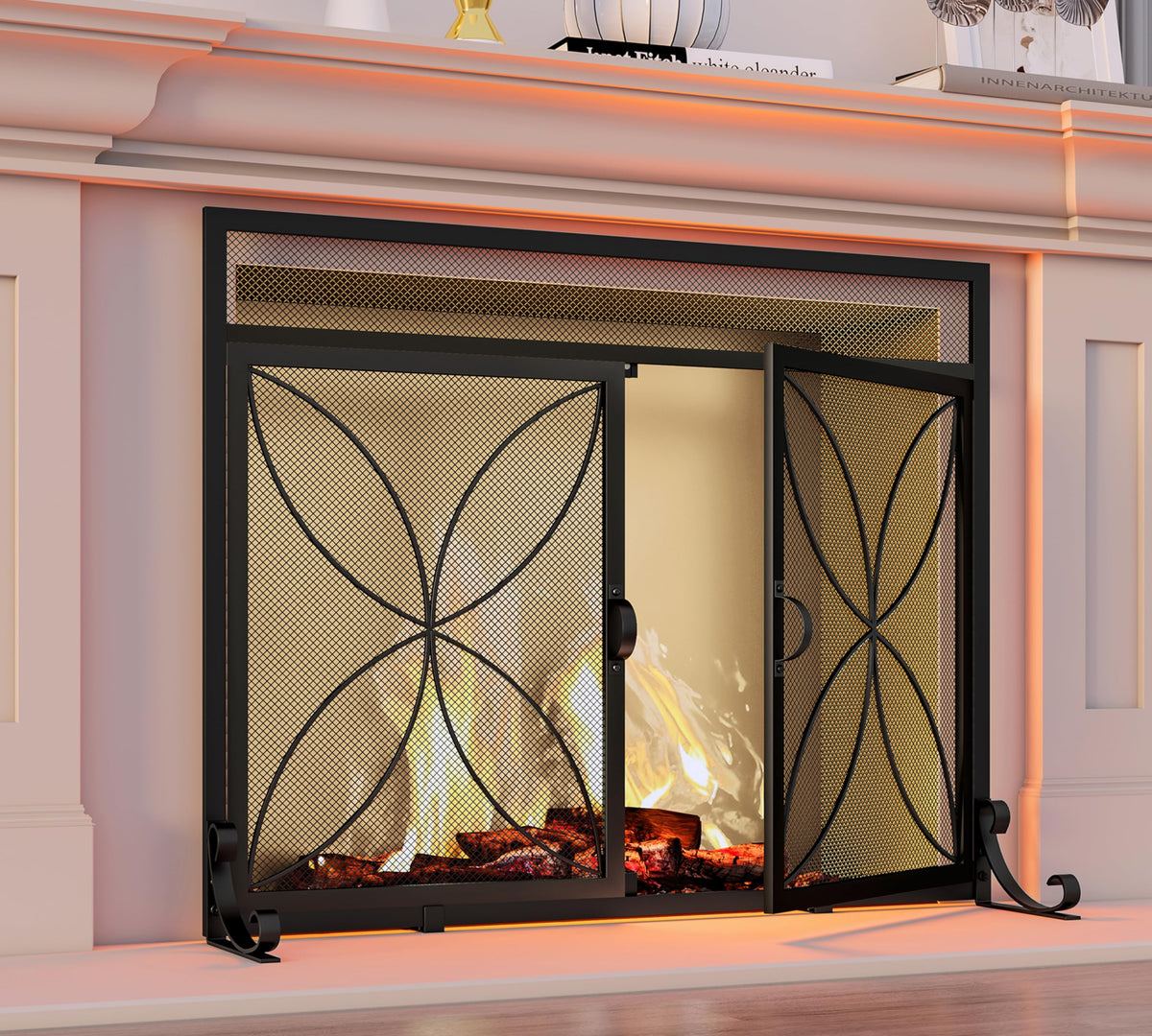 Black Metal Fireplace Screen Magnetic Doors P866191