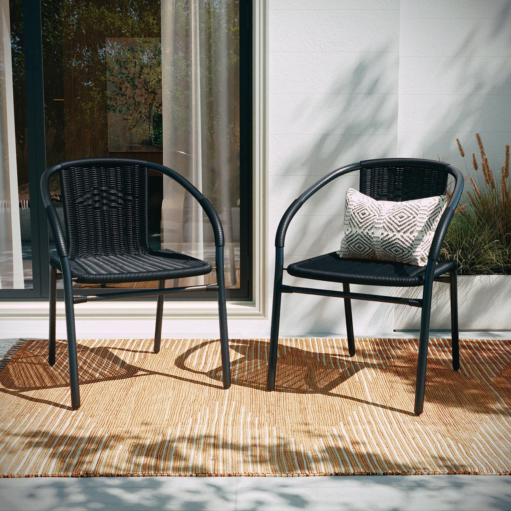 Black Rattan Stackable Dining Chairs Set of 4 O701