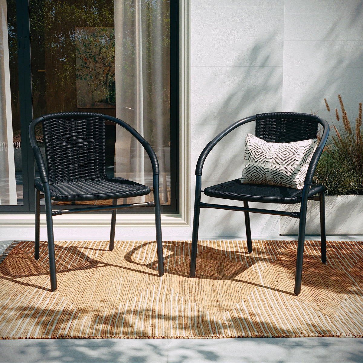 Black Rattan Stackable Dining Chairs Set of 4 O701