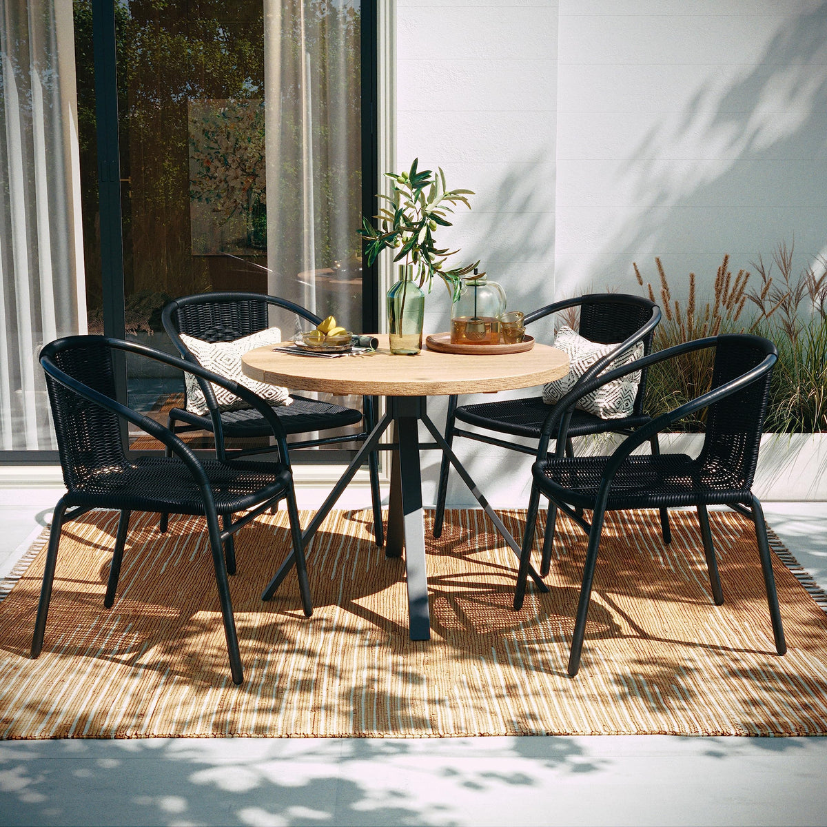 Black Rattan Stackable Dining Chairs Set of 4 O701