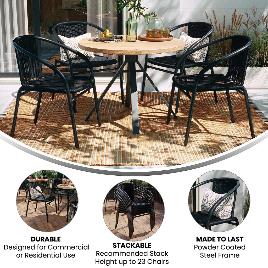 Black Rattan Stackable Dining Chairs Set of 4 O701